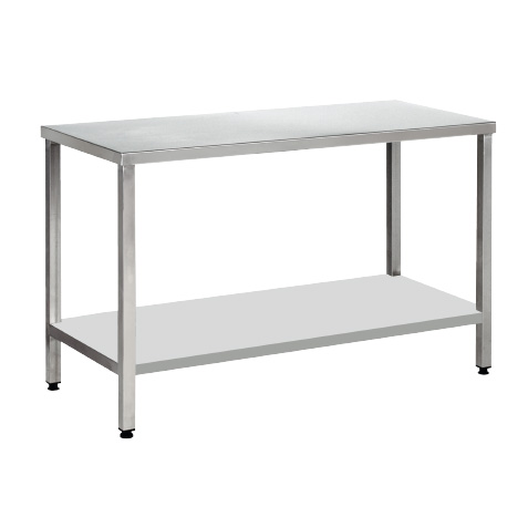 Table inox centrale renforcée avec étagère basse 600mm