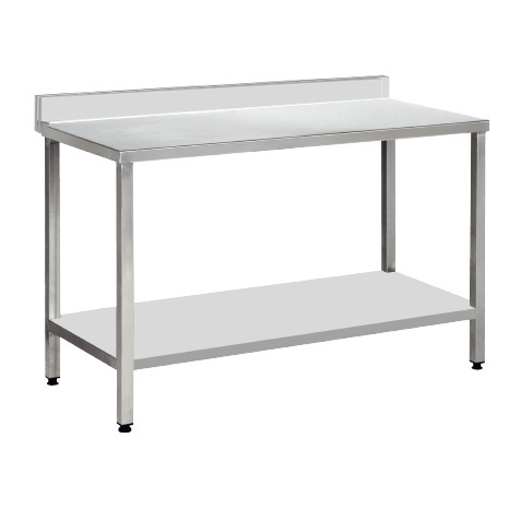 Table inox adossée renforcée avec étagère basse 700mm